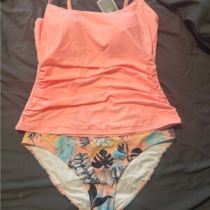 Coral Eomenie Tankini with Tropical Print Bottoms